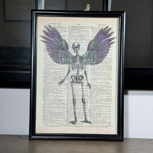 Skeleton with Wings Framed Dictionary Art Print — Gothic Home Decor - Picture 1 of 5